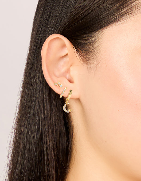 Gold Plated Cubic Zirconia & Crescent Moon Hoop Earrings 3-Pack