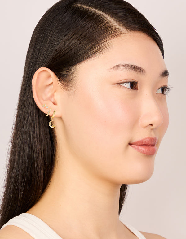 Gold Plated Cubic Zirconia & Crescent Moon Hoop Earrings 3-Pack