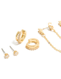 Crafted from gold plated material in a 3-pack huggie and stud closure set close up view - link has visual effect only