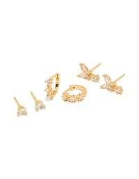 Featuring mini butterfly hoop earrings crafted from gold plated crystal and cubic zirconia in a 3-pack with hoop stud closure front view - link has visual effect only