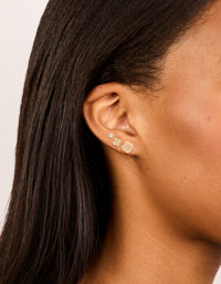 Gold Plated Cubic Zirconia Flower Stud Earrings 3-Pack - link has visual effect only