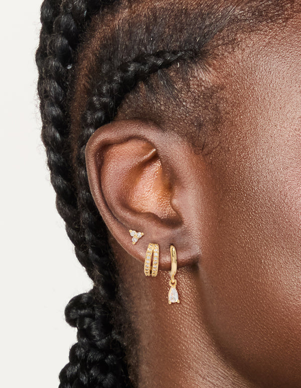 Gold Plated Cubic Zirconia Trio & Huggie Earrings 3-Pack
