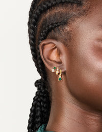 Gold Plated Green & Clear Cubic Zirconia Stud & Huggie Earrings 3-Pack - link has visual effect only