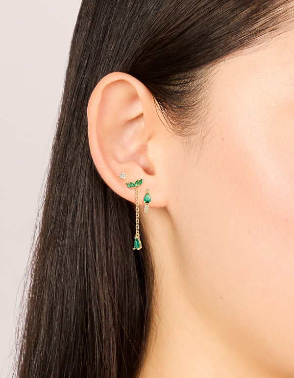 Gold Plated Clear & Green Cubic Zirconia Pear Chain & Stud Earrings 3-Pack