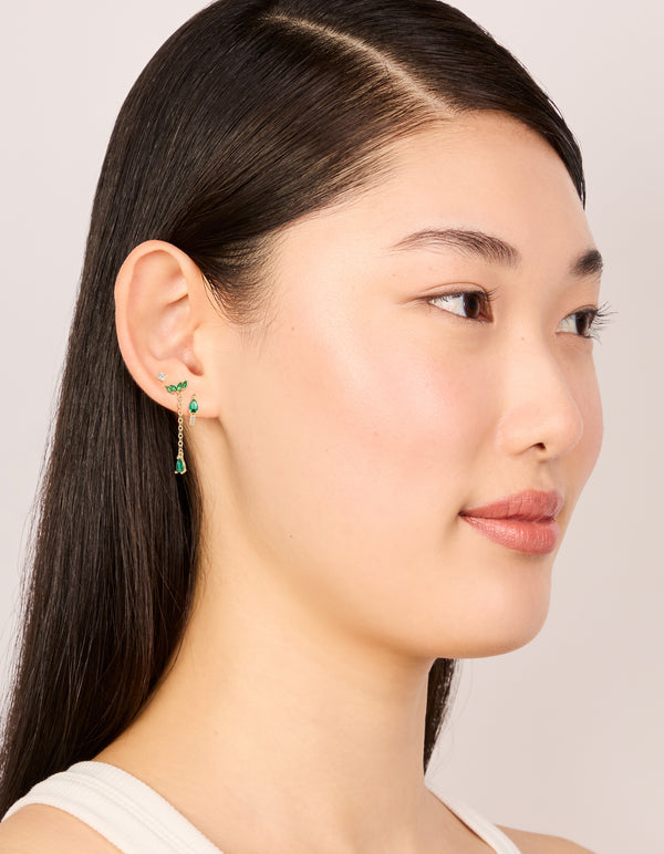 Gold Plated Clear & Green Cubic Zirconia Pear Chain & Stud Earrings 3-Pack