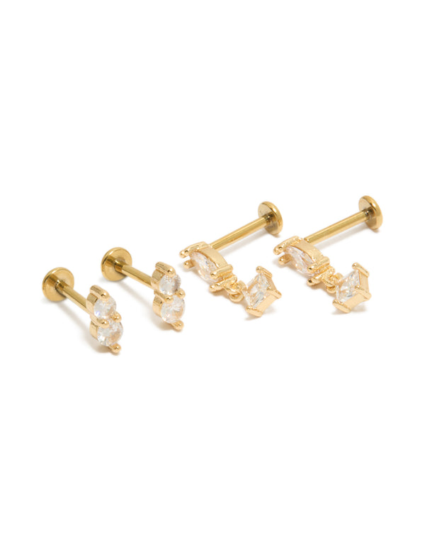 Featuring dainty gold plated cubic zirconia marquise drop flat back studs with Marquise stone cut and stud closure front view