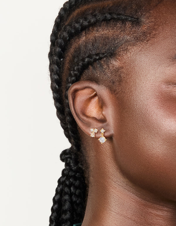 Gold Plated Cubic Zirconia Cluster Flat Back Studs Pack