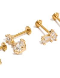 Showcasing gold plated cubic zirconia cluster flat back studs pack with pear stone cut and titanium crafted from crystal in gold close up view - link has visual effect only