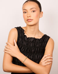 Gold Plated Alternating Round Green Cubic Zirconia Link Bracelet - link has visual effect only
