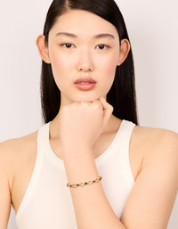 Gold Plated Blue Cubic Zirconia Alternating Round Link Bracelet - link has visual effect only