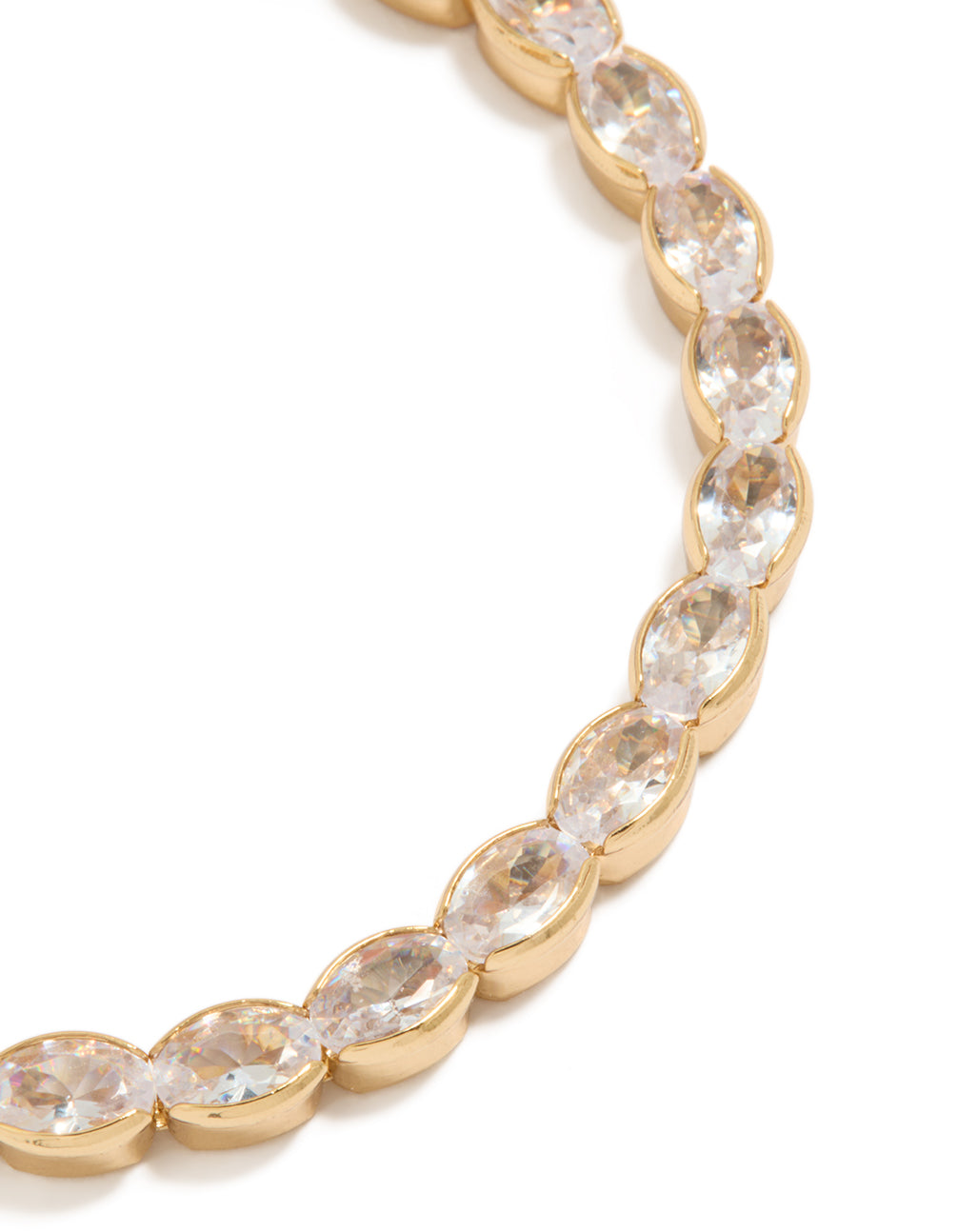 Gold Plated Brass Oval Cubic Zirconia Tennis Bracelet