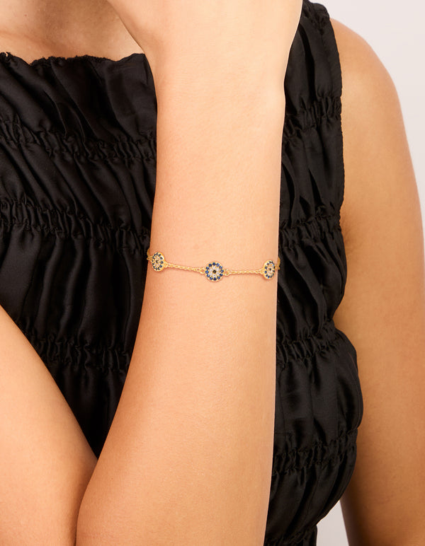 Gold Plated Evil Eye Station Bracelet