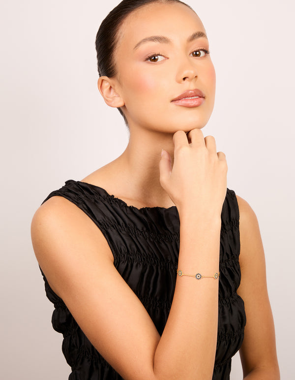 Gold Plated Evil Eye Station Bracelet