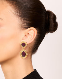 Gold Double Burgundy Resin Drop Earrings - link has visual effect only