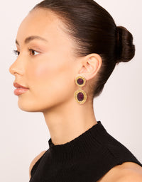 Gold Double Burgundy Resin Drop Earrings - link has visual effect only