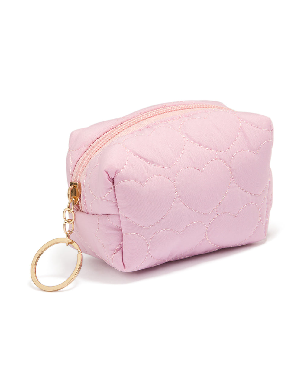 Tweens Puffy Pink Quilted Fabric Heart Zip  Purse