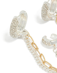 Mixed Metal Plated Diamante Multi Chain & Cuff Huggie Earrings - link has visual effect only