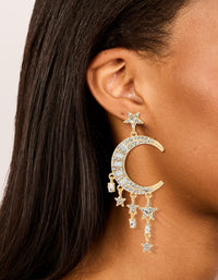 Gold Diamante Celestial Drop Earrings - link has visual effect only