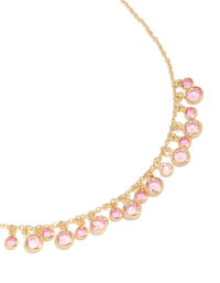Gold Pink Cubic Zirconia Circles Charm Necklace - link has visual effect only