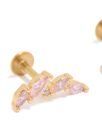 Elegant crawler style stud earrings featuring surgical steel with pink cubic zirconia in a flat back closure close up view - link has visual effect only