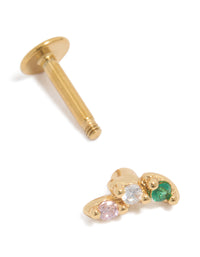 Designed with surgical steel crawler stud featuring cubic zirconia stones in light pink, clear and turquoise, crafted from gold plated material and flat back closure post detail view - link has visual effect only