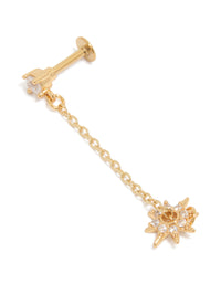 Discover celestial with star drop chain design crafted from surgical steel featuring cubic zirconia stones and flat back closure in gold front view - link has visual effect only