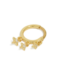Showcasing a gold plated surgical steel clicker ring featuring celestial star charms with cubic zirconia, dainty design in gold front view - link has visual effect only