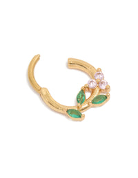 Crafted from gold plated surgical steel cubic zirconia flower and leaves clicker ring side view - link has visual effect only