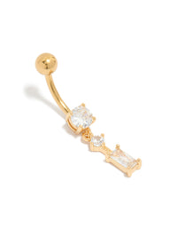 Featuring belly bar with charm crafted from cubic zirconia surgical steel gold plated front view - link has visual effect only