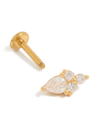 Crafted from gold plated titanium with statement pear cut cubic zirconia cluster single flat back stud post detail view - link has visual effect only