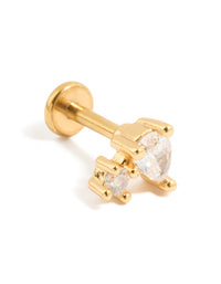 Showcasing a gold plated titanium cubic zirconia pear cluster single flat back stud with detailed craftsmanship front view - link has visual effect only