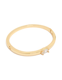 Showcasing a gold plated cubic zirconia inlay hinged bangle front view - link has visual effect only