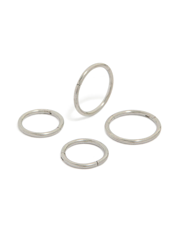 Showcasing waterproof stainless steel mixed size sleeper earrings in a 2-pack with silver finish front view