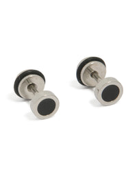 Showcasing waterproof black coated stainless steel round flat back studs in silver front view - link has visual effect only