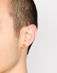 Featuring waterproof gold plated stainless steel square stud earrings on ear view - link has visual effect only