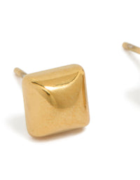 Displaying waterproof gold plated stainless steel square stud earrings close up view - link has visual effect only