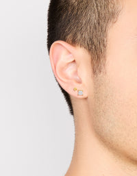 Featuring mens waterproof gold plated stainless steel square cubic zirconia and ball earrings pack with stud closure on ear view - link has visual effect only