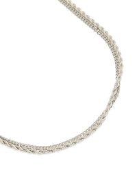 Showcasing men's waterproof stainless steel mini box and twist chain necklaces in silver 2-pack close up view - link has visual effect only