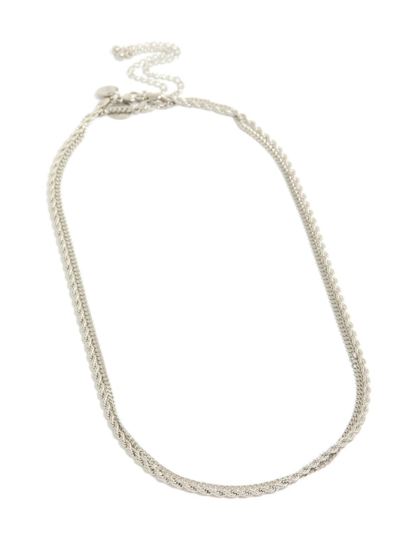 Featuring men's waterproof stainless steel mini box and twist chain necklaces in silver 2-pack front view
