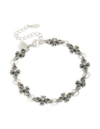 Showcasing a mens waterproof stainless steel cross link bracelet in silver and black front view - link has visual effect only