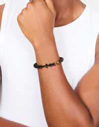 Mens Waterproof  Black Coated Stainless Steel Black Cross  & Tigers Eye Semi Beaded Cross Bracelet - link has visual effect only