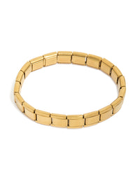 Discover this waterproof gold plated stainless steel stretch link chain bracelet in gold front view - link has visual effect only