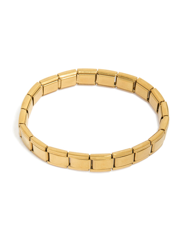 Discover this waterproof gold plated stainless steel stretch link chain bracelet in gold front view