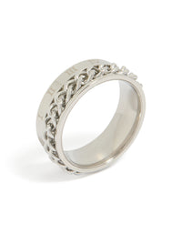 Crafted from waterproof stainless steel, this chain Roman numeral detail ring in silver showcases side detail view - link has visual effect only