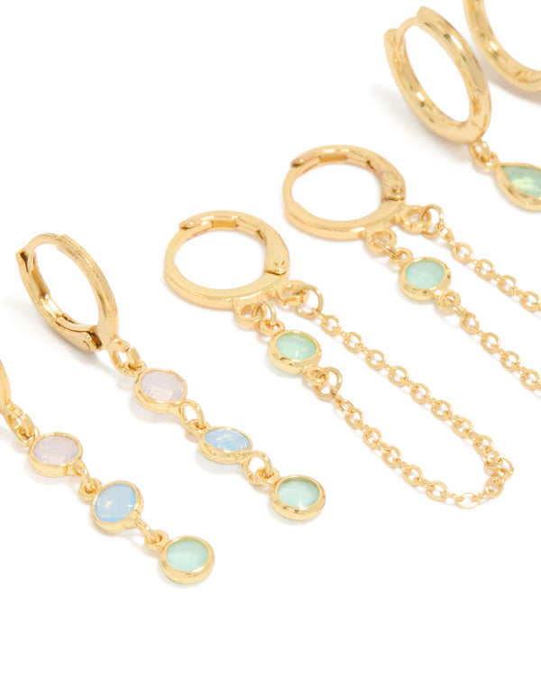 Gold Plated Lilac & Blue Cubic Zirconia Stacker Earrings 4-Pack