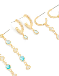 Gold Plated Blue & Clear Cubic Zirconia Stacking Earrings 4-Pack - link has visual effect only