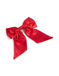 Elegant red satin fabric bow short comb with solid print front view - link has visual effect only