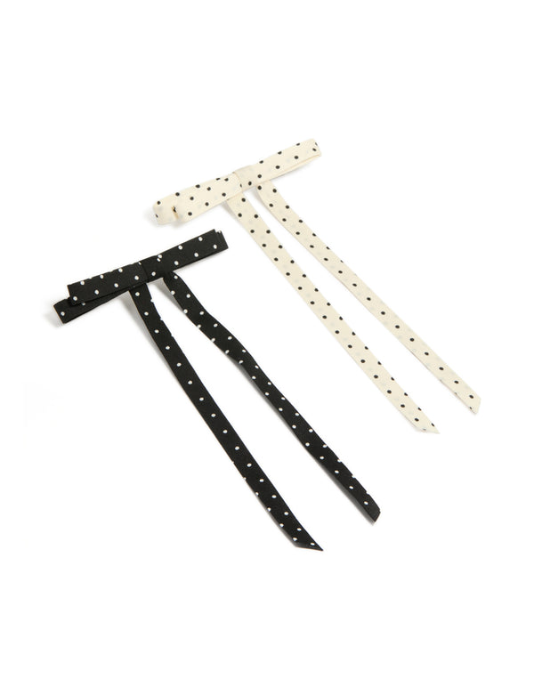 Featuring bow clips in a polka dot pattern, 2-pack, black and white front view