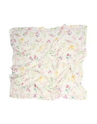 Crafted from fabric this scarf displays a floral print with leaf details in ivory light pink moccasin and pale green hues detail view - link has visual effect only