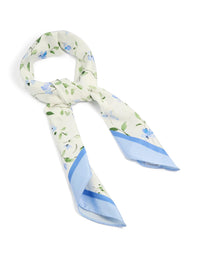 White Blue Flower Print Fabric Scarf - link has visual effect only
